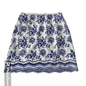 Loft Embroidered Pencil Skirt Blue Eggshell Straight Lined NWT Ladies 4P Petite